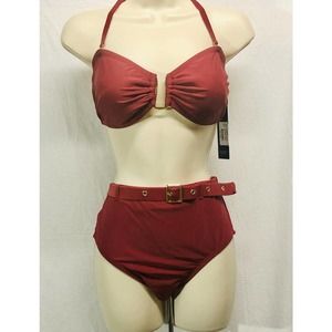 NWT Nicole Miller SZ: M Red Bandeau Bikini